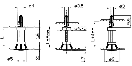 Masszeichnung Distanzhalter / Leiterplattenhalter Distclip V500