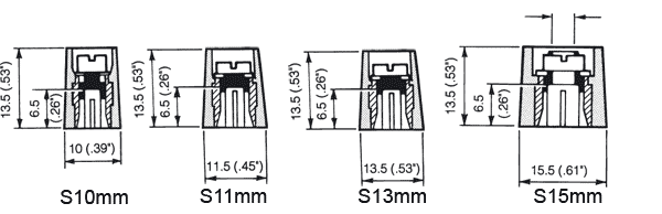 Masszeichnung Spannzangenknpfe Typ S- 10,11,13,15mm - niedere Bauform