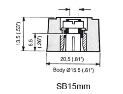 Masszeichnung Spannzangenknpfe Typ SB- 15mm - niedere Bauform