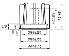 Masszeichnung Drehknpfe Typ 15mm Steckknopf - niedere Bauform mit 2-Flgel u. Mutterabdeckung