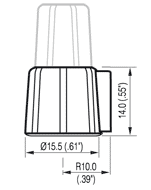 Masszeichnung Drehknpfe Typ 15mm Steckknopf, Achse geschlitzt fr 2-Achsen Potentiometer