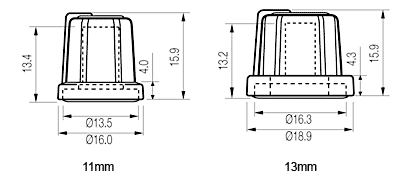 Masszeichnung Drehknpfe Typ 2/02/TPN 11,13mm 2-Farben