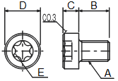 Masszeichnung Zylinderschraube mit TORX und niedrigem Kopf aus PEEK �hnlich DIN 7984 / ISO 14580