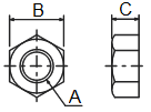 Masszeichnung Muttern aus PEEK 30% glasfaserverst�rkt �hnlich DIN 934 / DIN 555 / DIN 34814 / ISO 4032