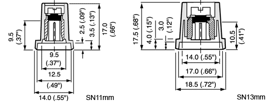 Masszeichnung Spannzangenknpfe Typ SN- 11,15mm - niedere Bauform