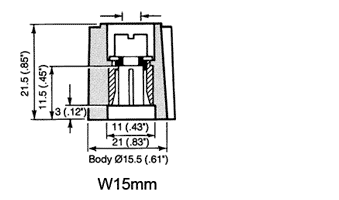 Masszeichnung Spannzangenknöpfe Typ W- 15mm - hohe Bauform