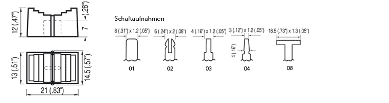 Masszeichnung Typ 01LA Schiebereglerknopf