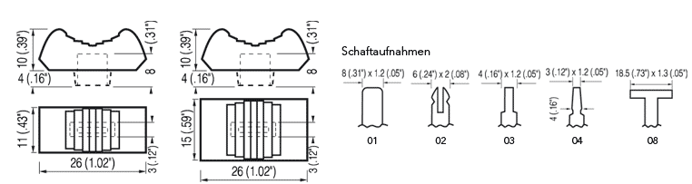 Masszeichnung Typ 02LK Schiebereglerknopf